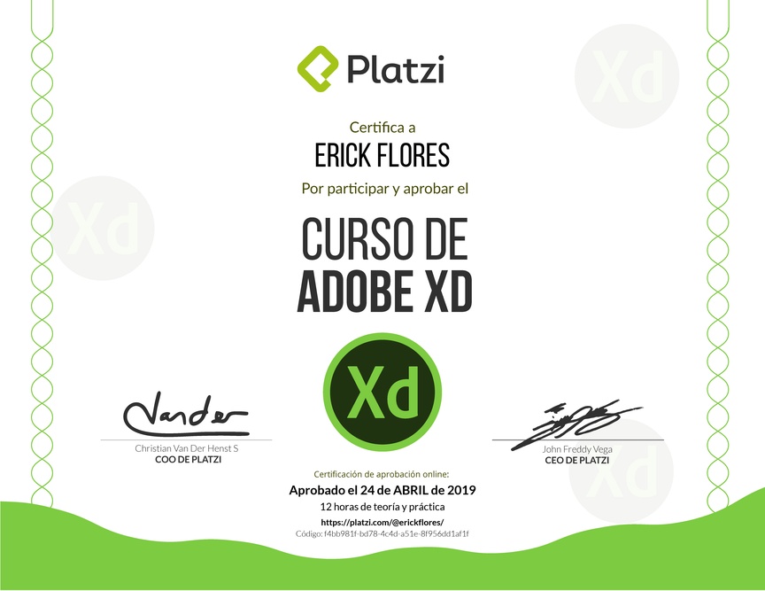 Diploma del Curso de Adobe XD 2017