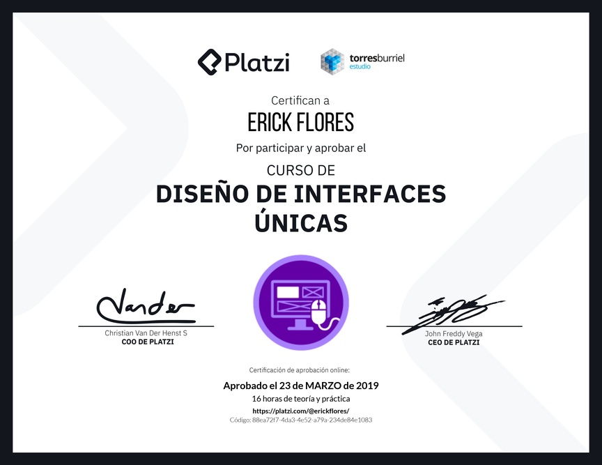 Diploma del Curso de Diseño de Interfaces Únicas