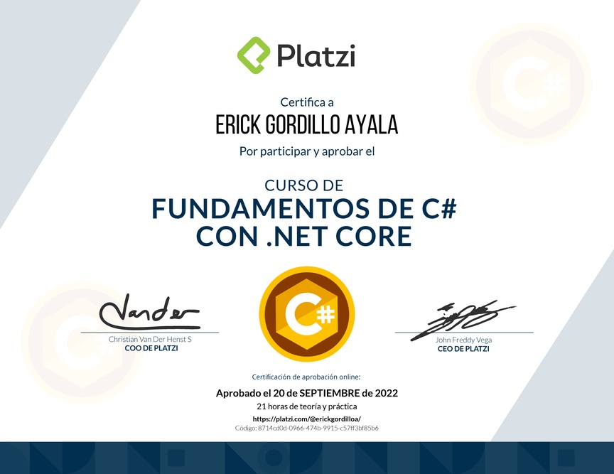 Diploma de Fundamentos de C# con NET Core 2.1