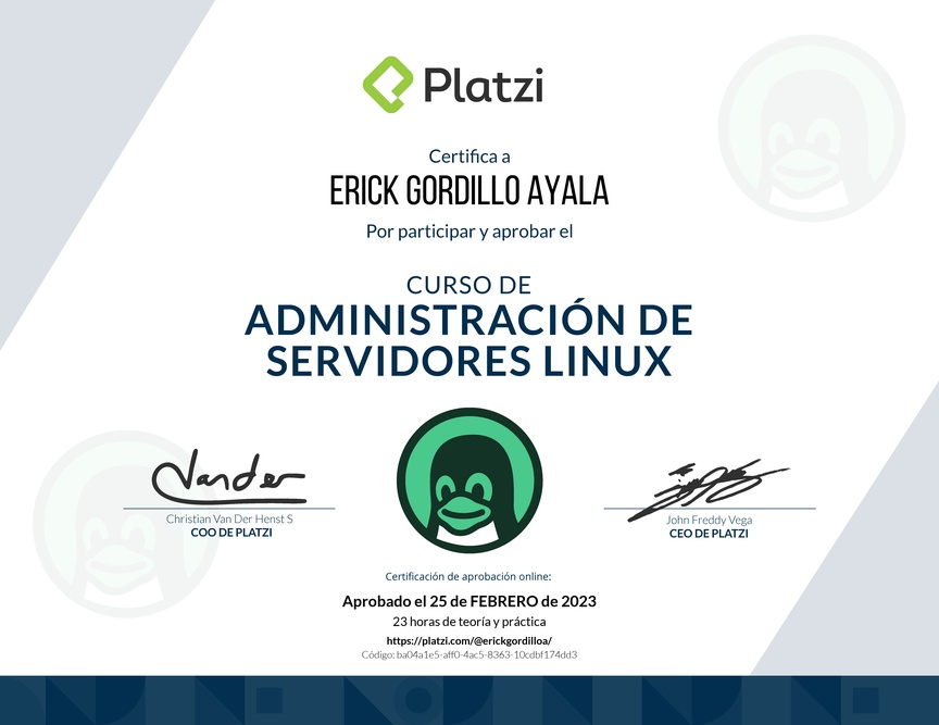 Diploma del Curso de Administración de Servidores Linux