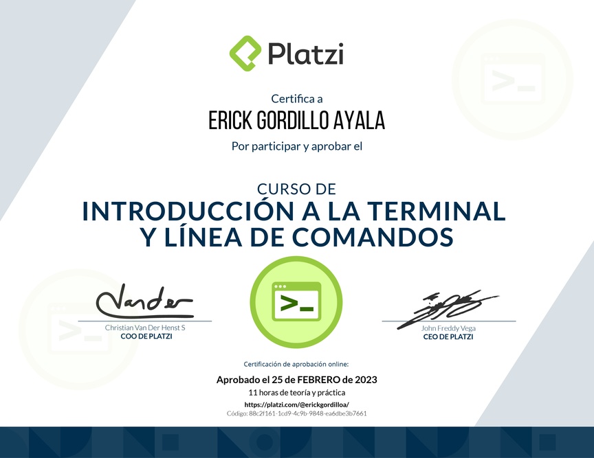 Diploma del Curso de Introducción a la Terminal y Línea de Comandos