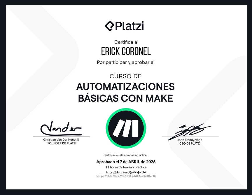Diploma del Curso de Automatizaciones Básicas con Make