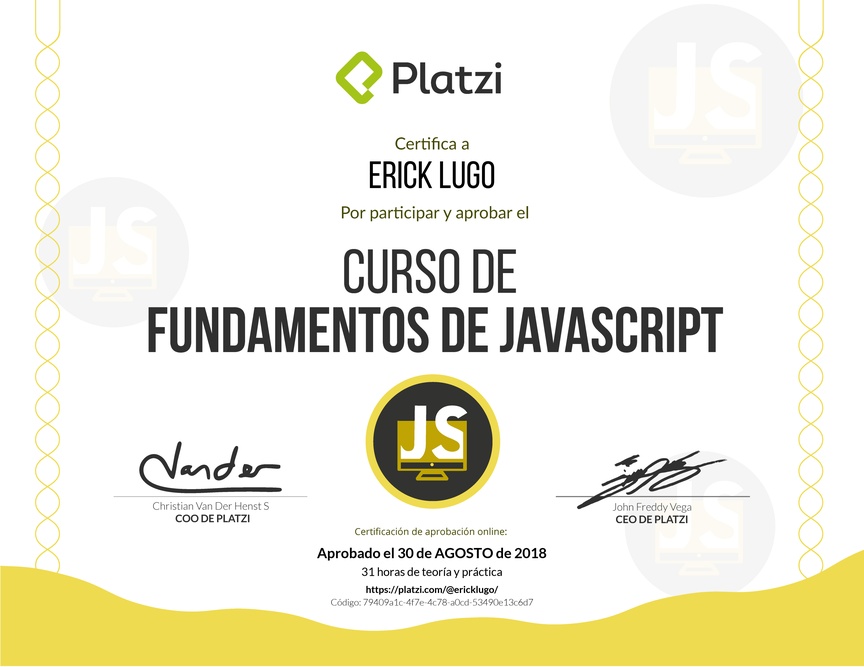 Diploma de Fundamentos de JavaScript 2017
