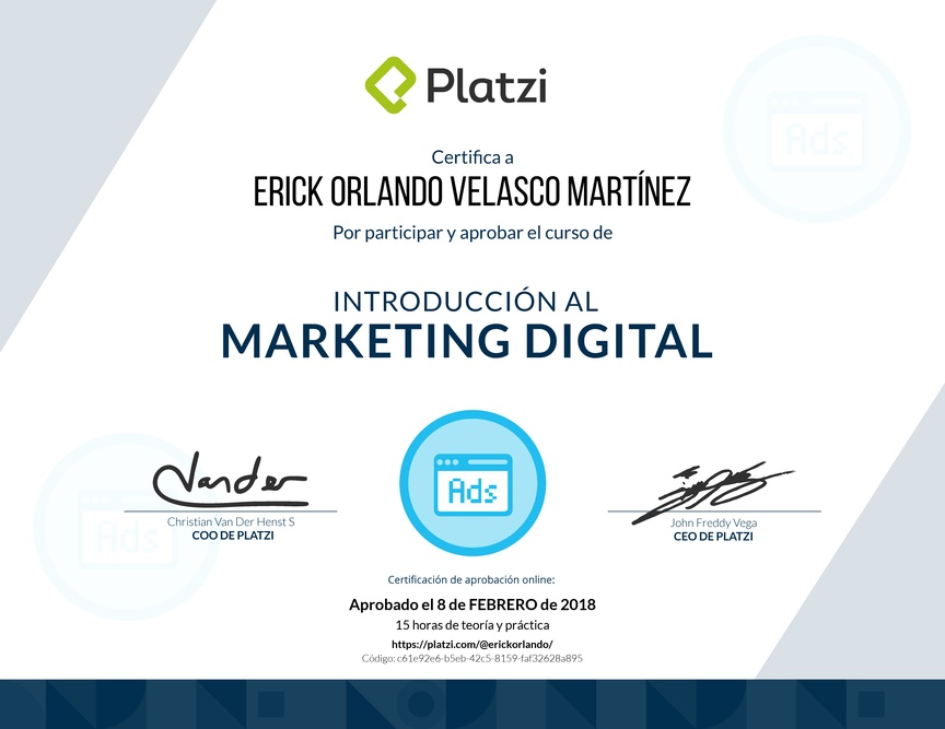 Diploma de Introducción al Marketing Digital-2017