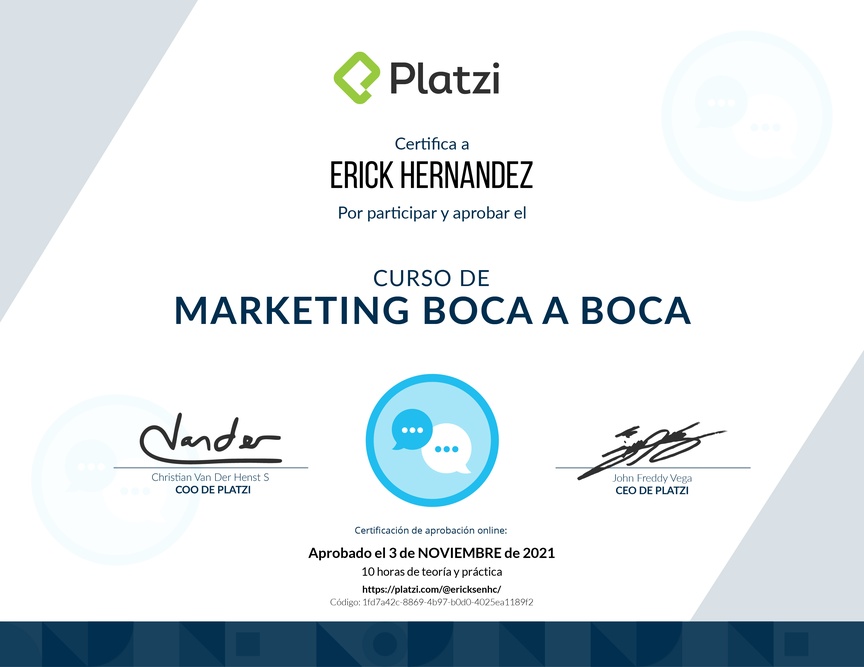 Diploma del Curso de Marketing de Boca a Boca