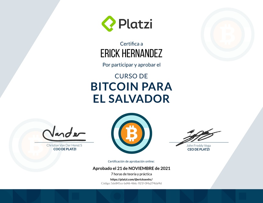 Diploma del Curso de Bitcoin para El Salvador