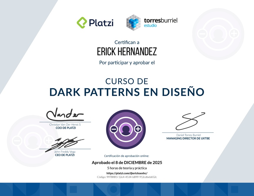 Diploma del Curso para Evitar Dark Patterns