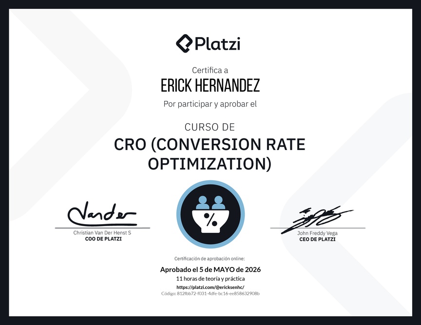 Diploma del Curso de CRO (Optimización de Conversiones)