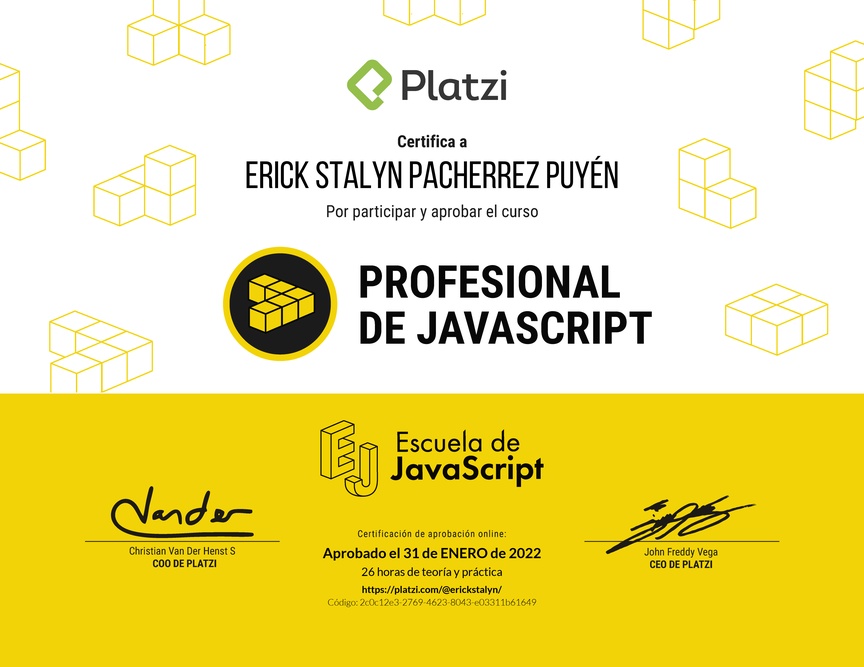 Diploma del Curso Profesional de JavaScript