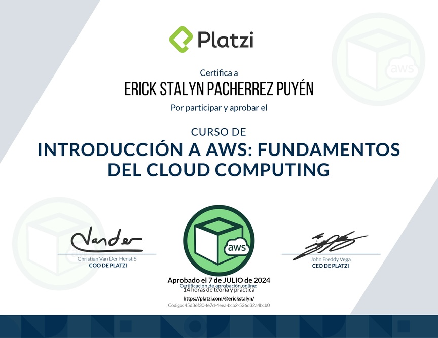 Diploma del Curso de Introducción a AWS: Fundamentos de Cloud Computing