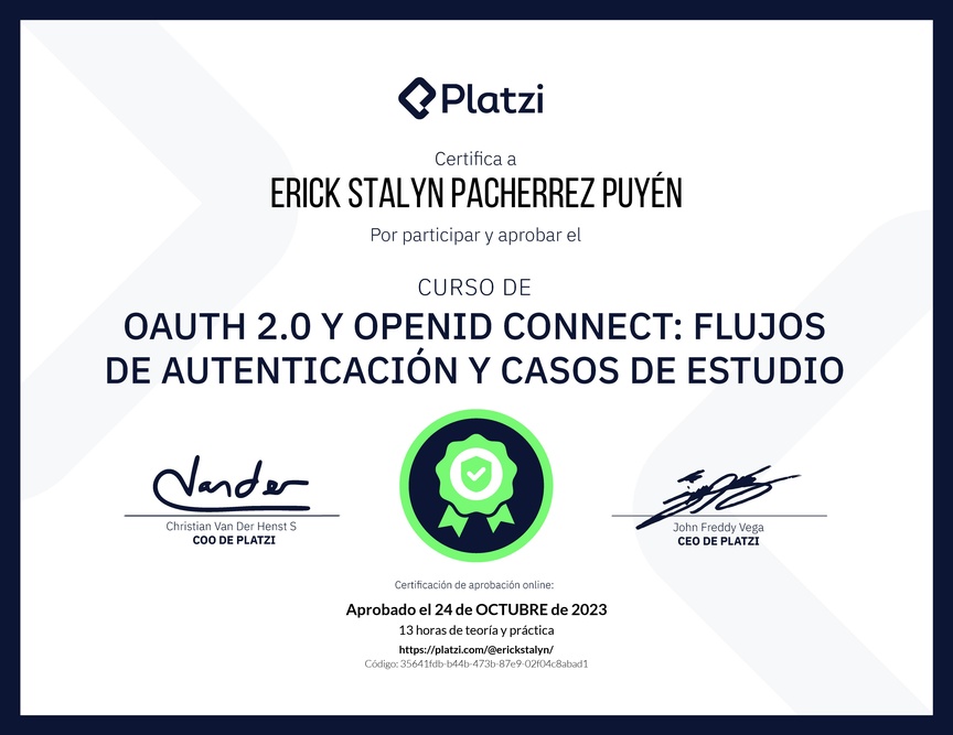 Diploma del Curso de OAuth 2.0 y OpenID Connect: Flujos de Autenticación y Casos de Estudio