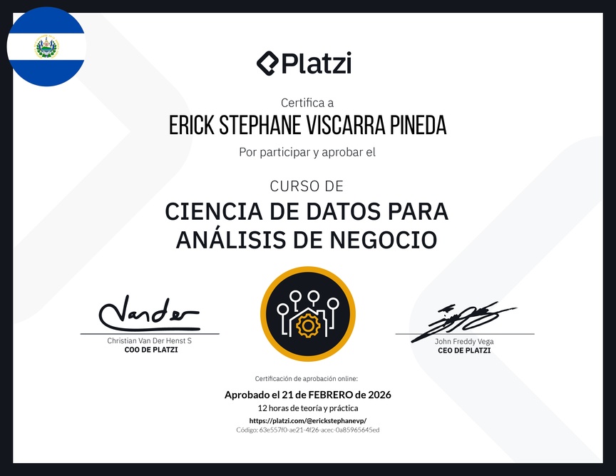 Diploma del Curso de Ciencia de Datos para Análisis de Negocio