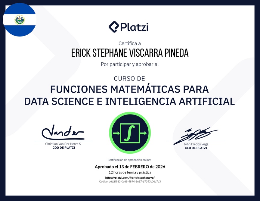 Diploma del Curso de Funciones Matemáticas para Data Science e Inteligencia Artificial