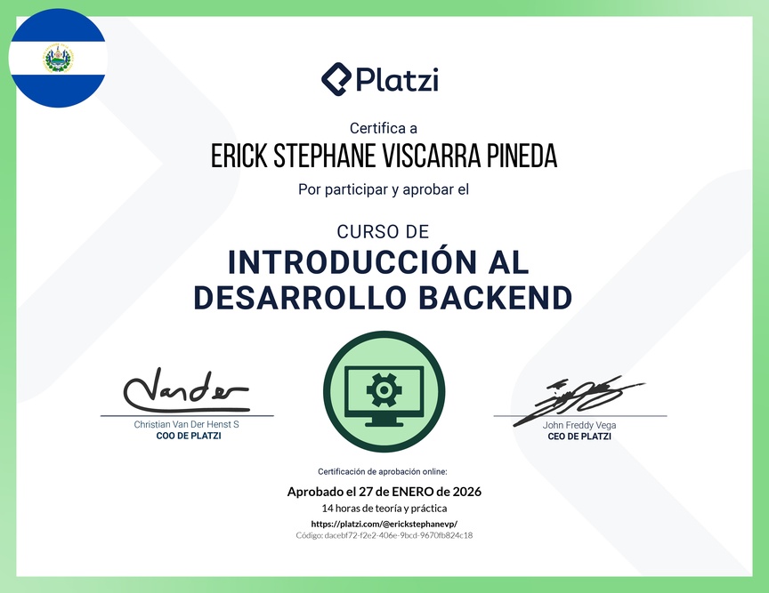 Diploma del Curso de Introducción al Desarrollo Backend