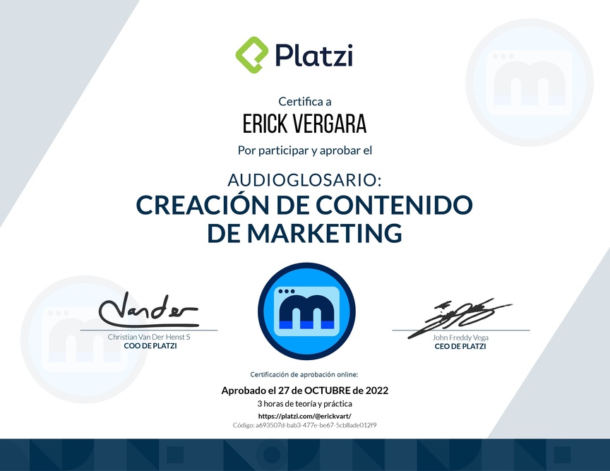 Diploma de Audioglosario de Marketing de Contenidos