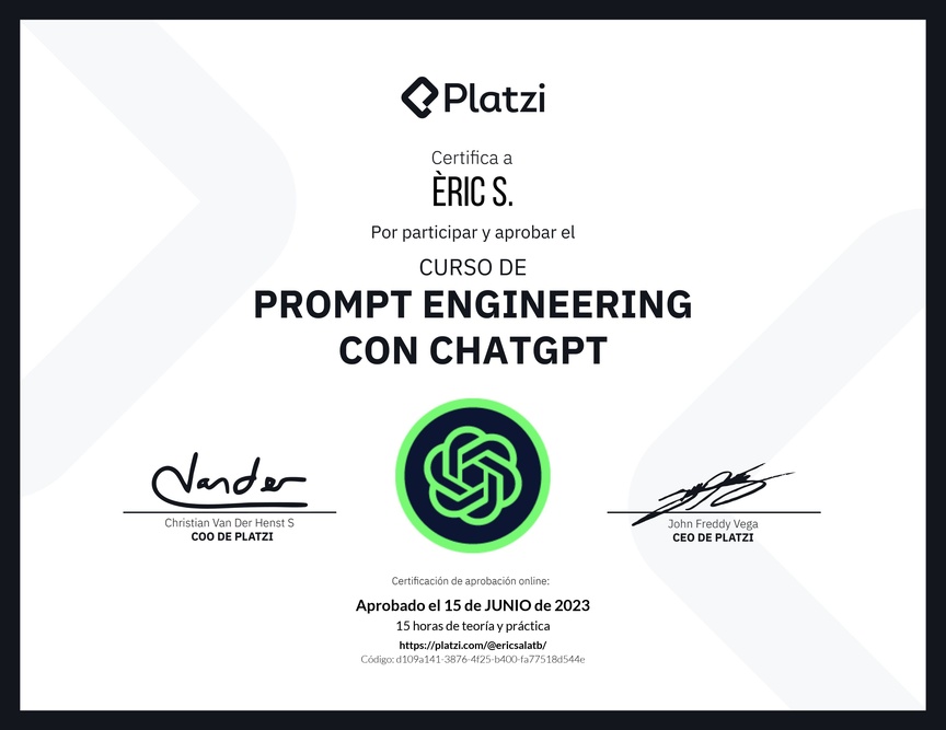 Diploma del Curso de Prompt Engineering con ChatGPT