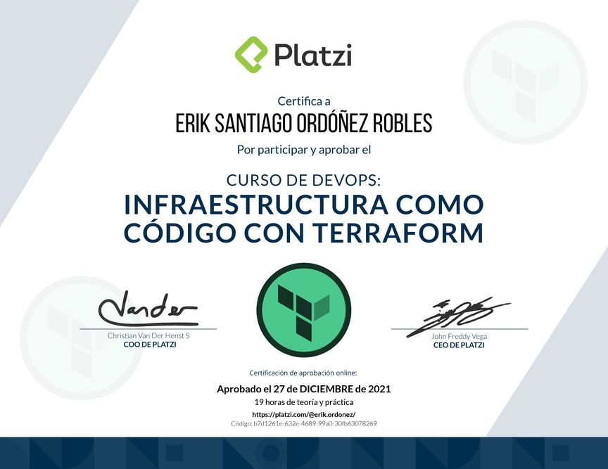 Diploma del Curso de Infraestructura Como Código con Terraform