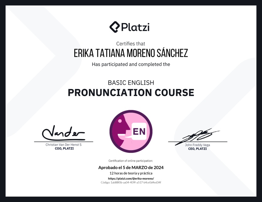 Diploma del Curso Básico de Pronunciación en Inglés