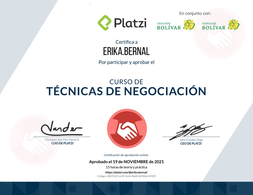 Diploma del Curso de Técnicas de Negociación