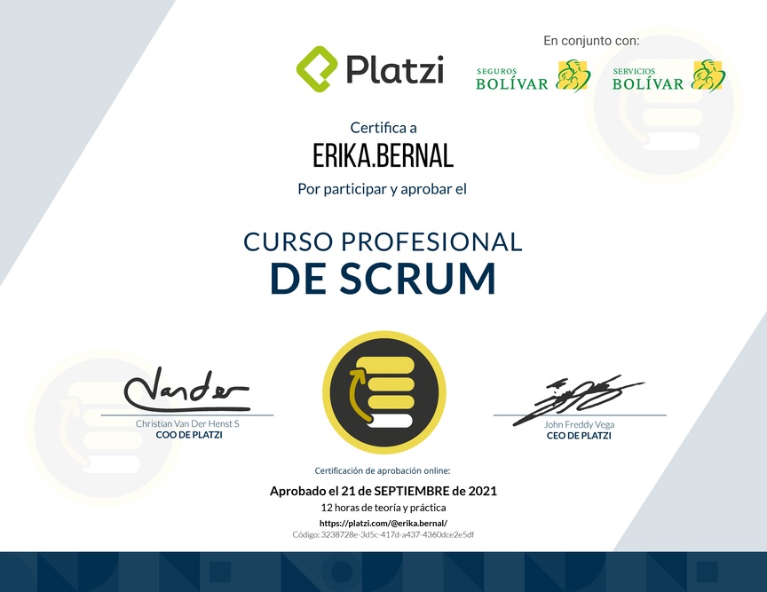 Diploma del Curso Profesional de Scrum