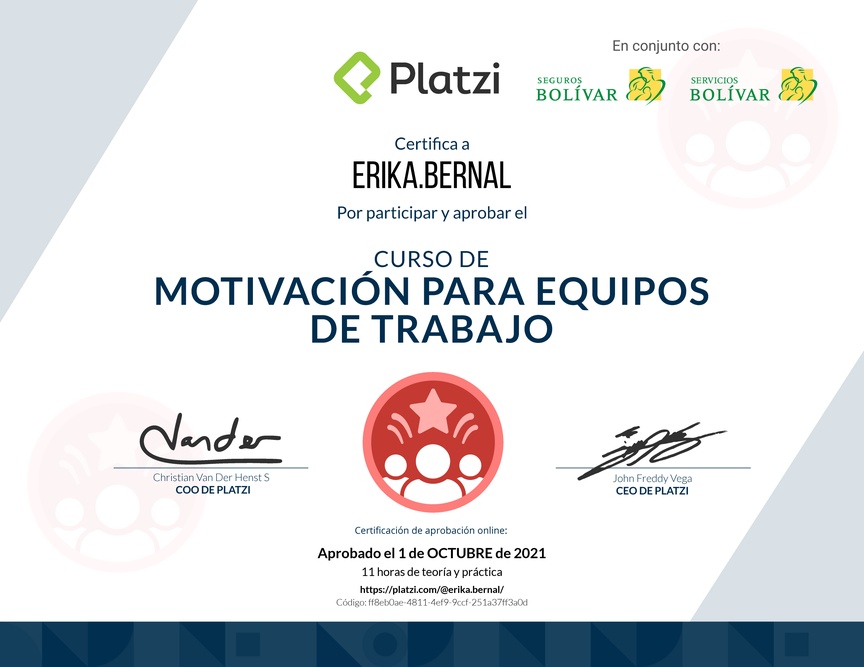 Diploma del Curso de Motivación para Equipos de Trabajo