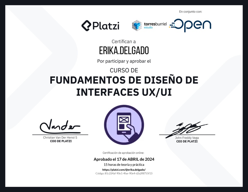 Diploma del Curso de Fundamentos de Diseño de Interfaces UX/UI