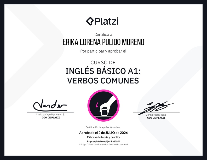 Diploma del Curso de Inglés Básico A1: Verbos Comunes