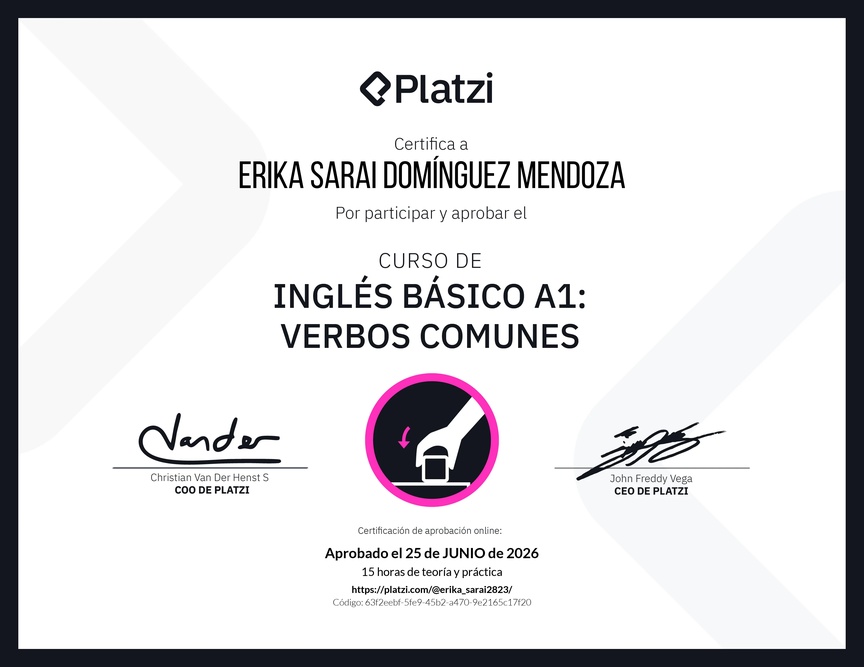 Diploma del Curso de Inglés Básico A1: Verbos Comunes