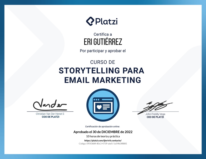 Diploma del Curso de Técnicas de Storytelling en Email Marketing
