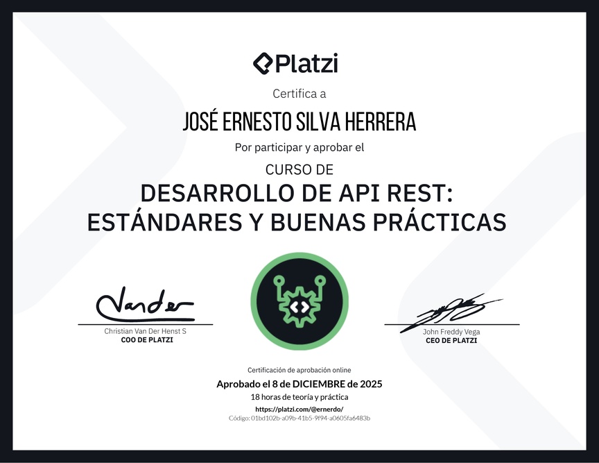 Diploma del Curso de Estándares y Buenas Prácticas para API REST con Laravel