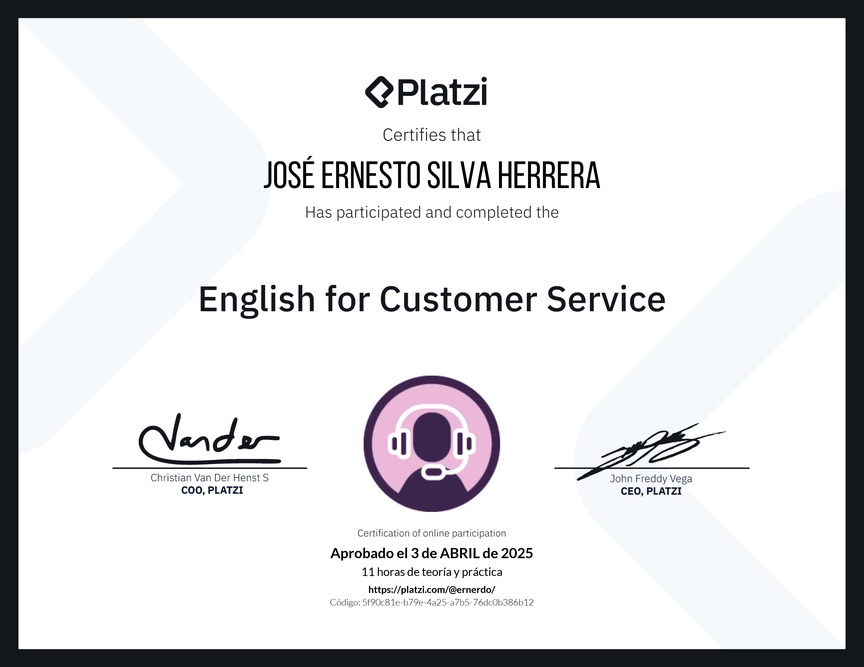 Diploma del Curso de Inglés para Servicio al Cliente