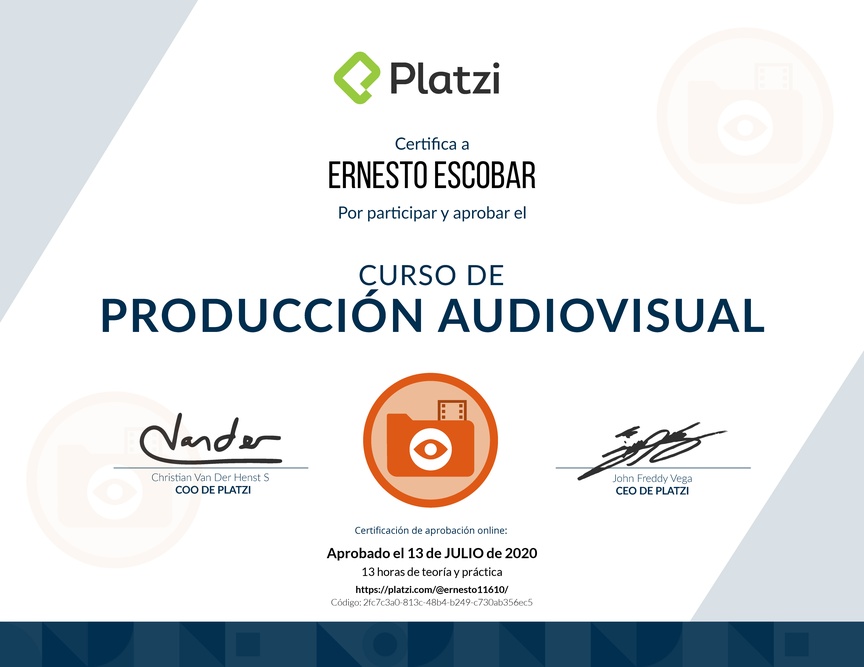 Diploma del Curso de Introducción a la Producción Audiovisual