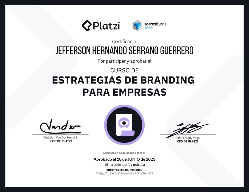Diploma del Curso de Diseño y Desarrollo de Estrategias de Marca