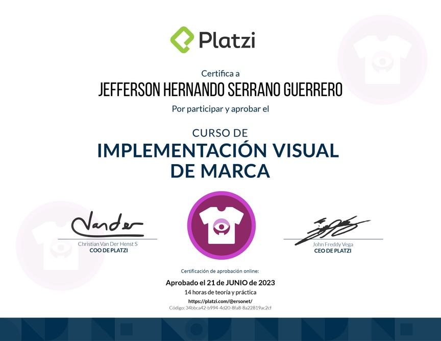 Diploma del Curso de Implementación Visual de Marca