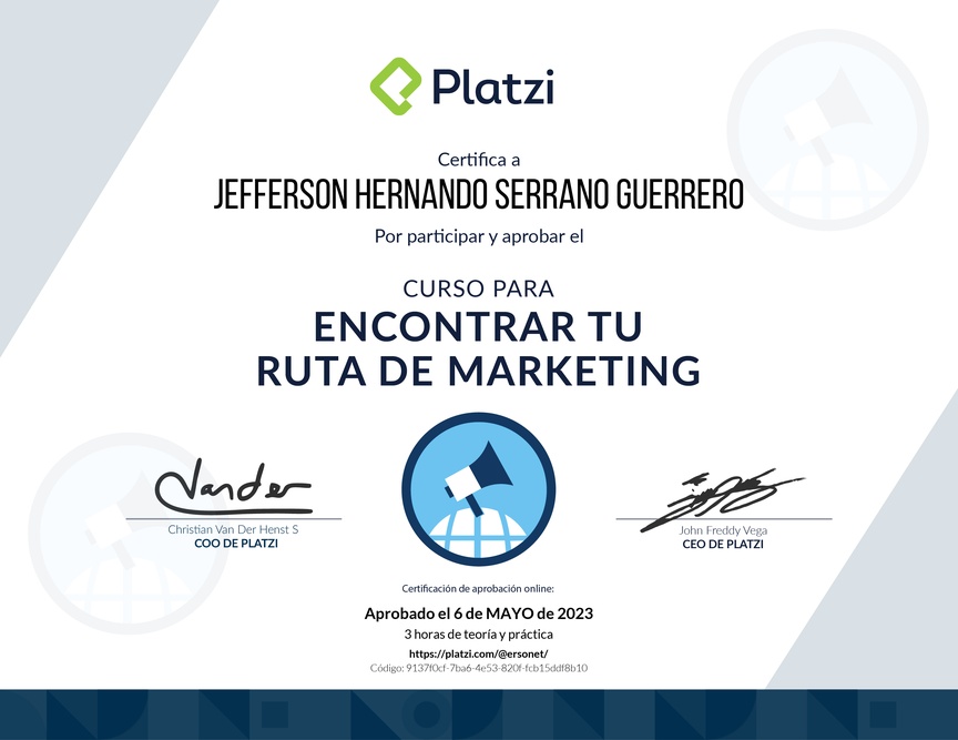 Diploma del Curso para Conocer los Roles en Marketing Digital