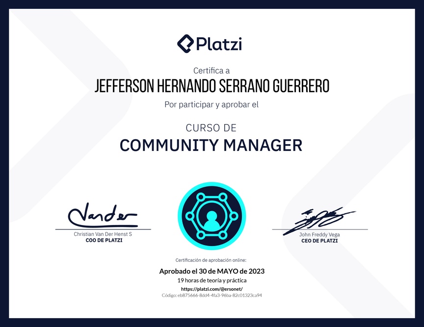Diploma del Curso de Community Manager (2023)