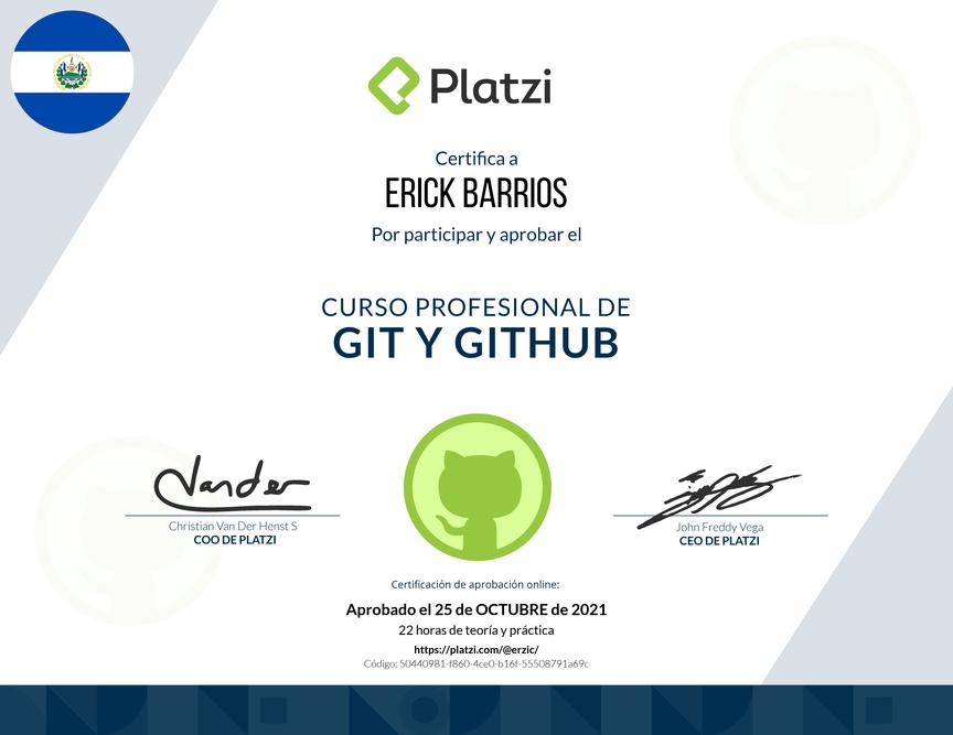 Diploma del Curso Profesional de Git y GitHub