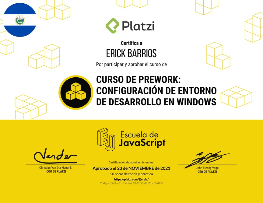 Diploma del Curso de Prework: Configuración de Entorno de Desarrollo en Windows