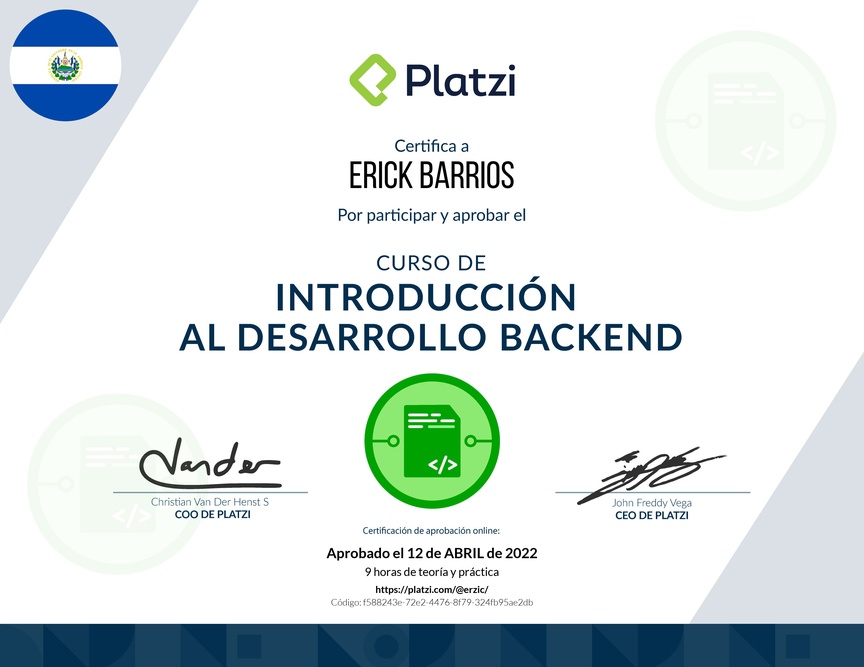 Diploma del Curso de Introducción al Desarrollo Backend