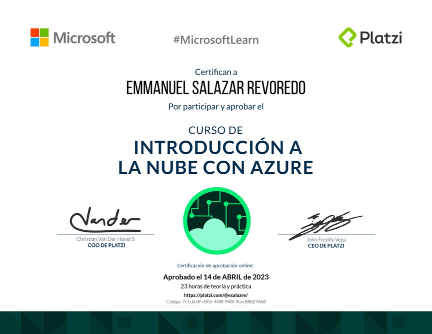 Diploma del Curso de Introducción a la Nube con Azure