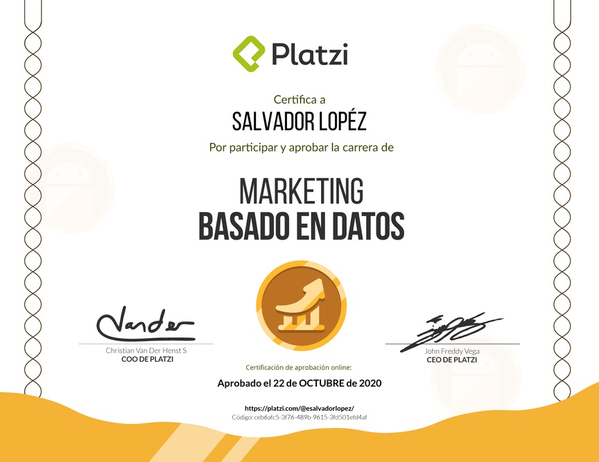 Diploma de la Ruta de Aprendizaje de Marketing Basado en Datos
