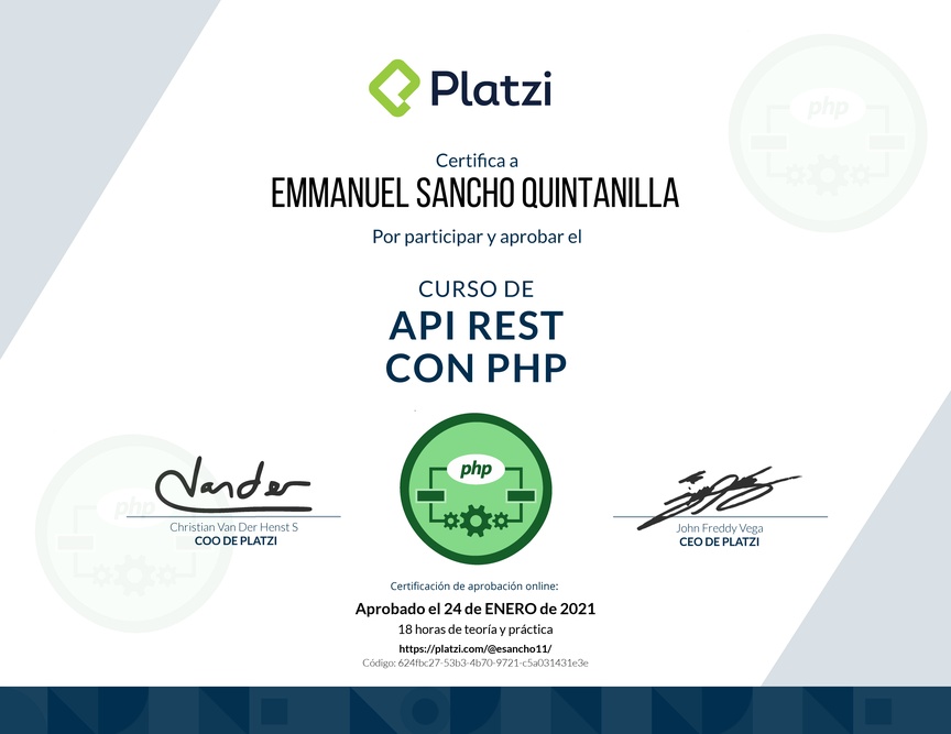 Diploma del Curso de API REST con PHP