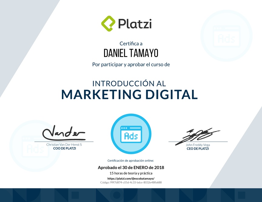 Diploma de Introducción al Marketing Digital-2017