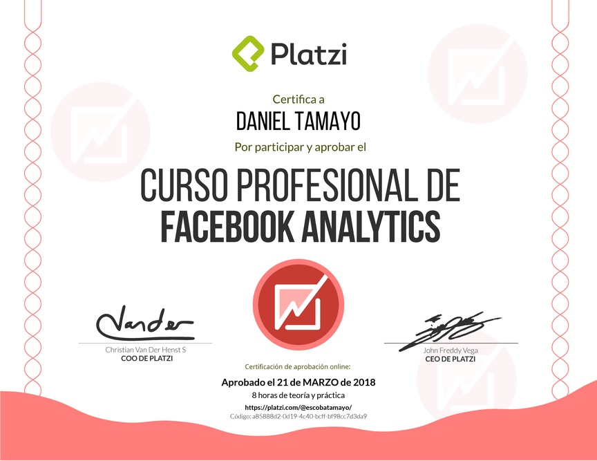Diploma del Curso de Facebook Analytics 2018