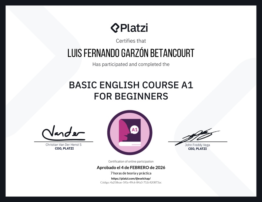 Diploma del Curso de Inglés Básico A1 para Principiantes