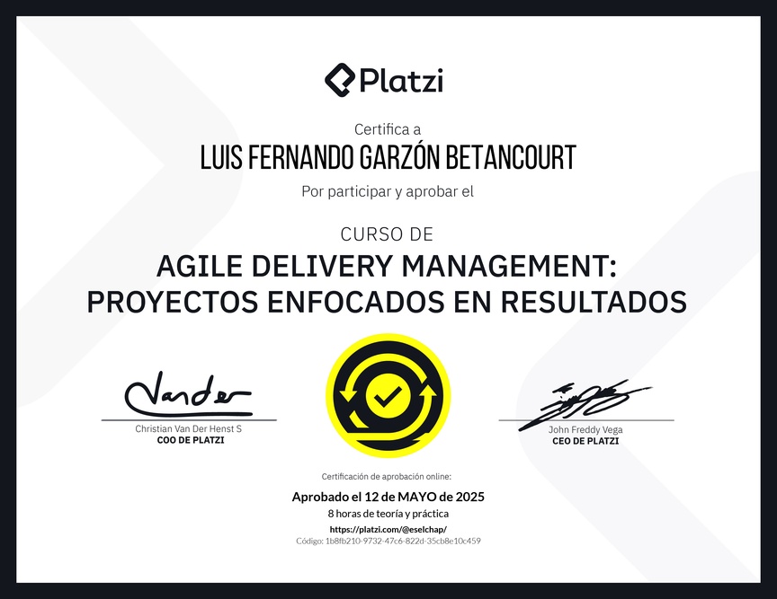 Diploma del Curso de Agile Delivery Management: Proyectos Enfocados en Resultados