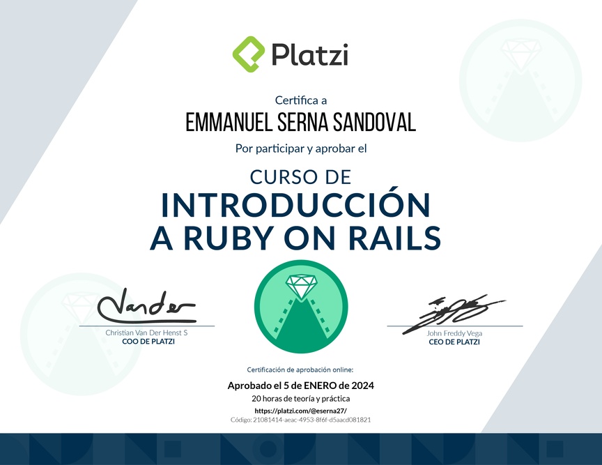 Diploma del Curso de Introducción a Ruby on Rails