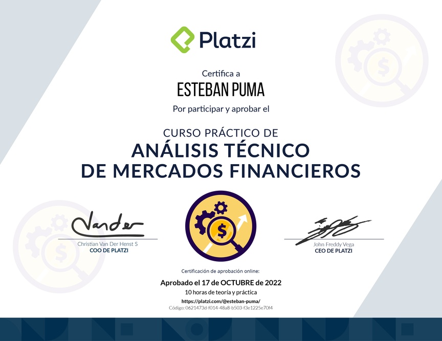 Diploma del Curso Práctico de Análisis Técnico de Mercados Financieros