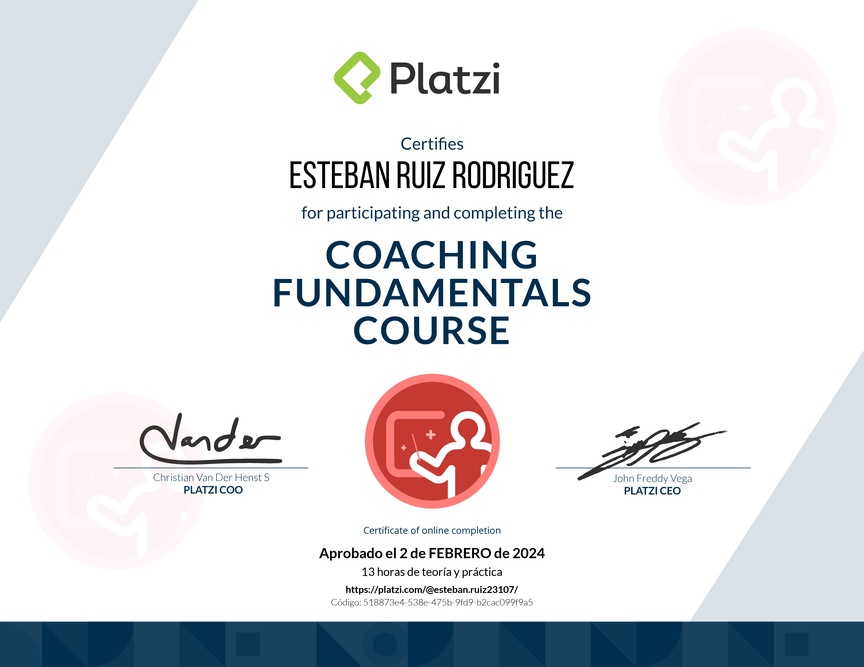 Diploma del Curso de Habilidades y Estrategias de Coaching