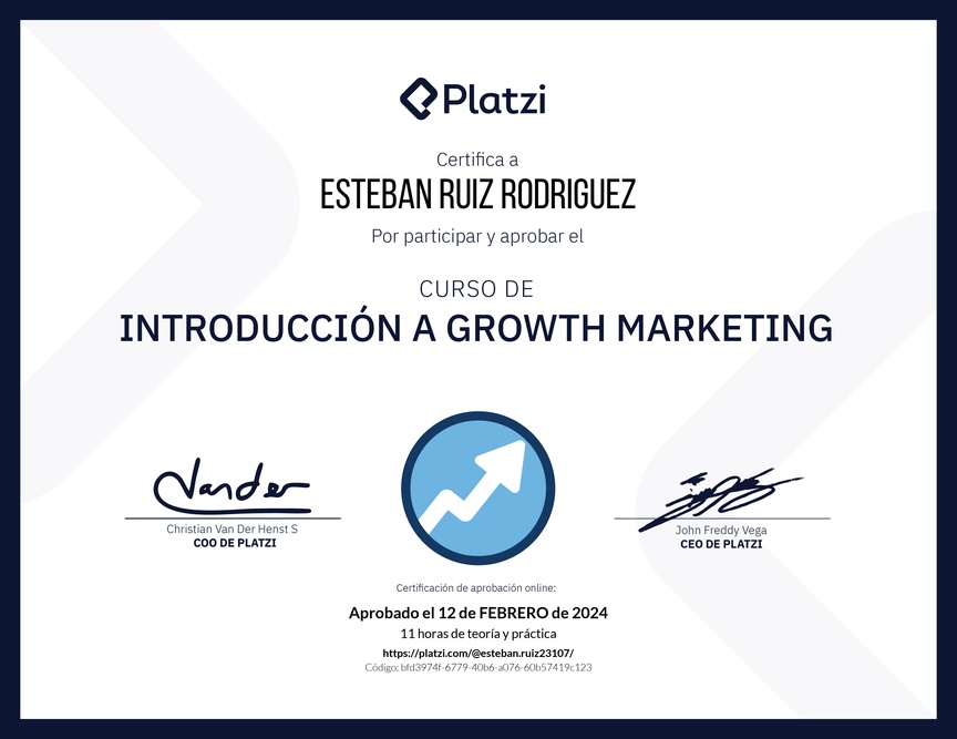 Diploma del Curso de Growth Marketing para Startups: Técnicas y Enfoques -2023